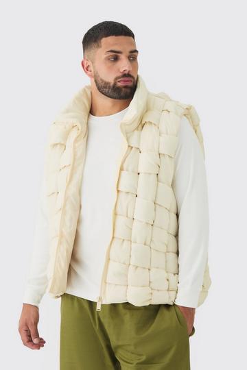 Plus Boxy Fit Hand Weft Padded Vest In Stone stone