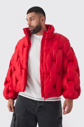 Red Plus Hand Weft Padded Puffer Jacket In Red