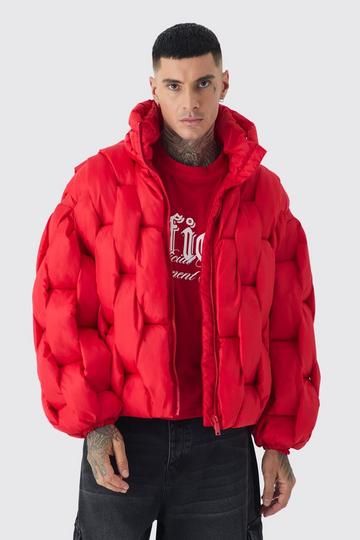 Red Tall Hand Weft Padded Puffer Jacket In Red