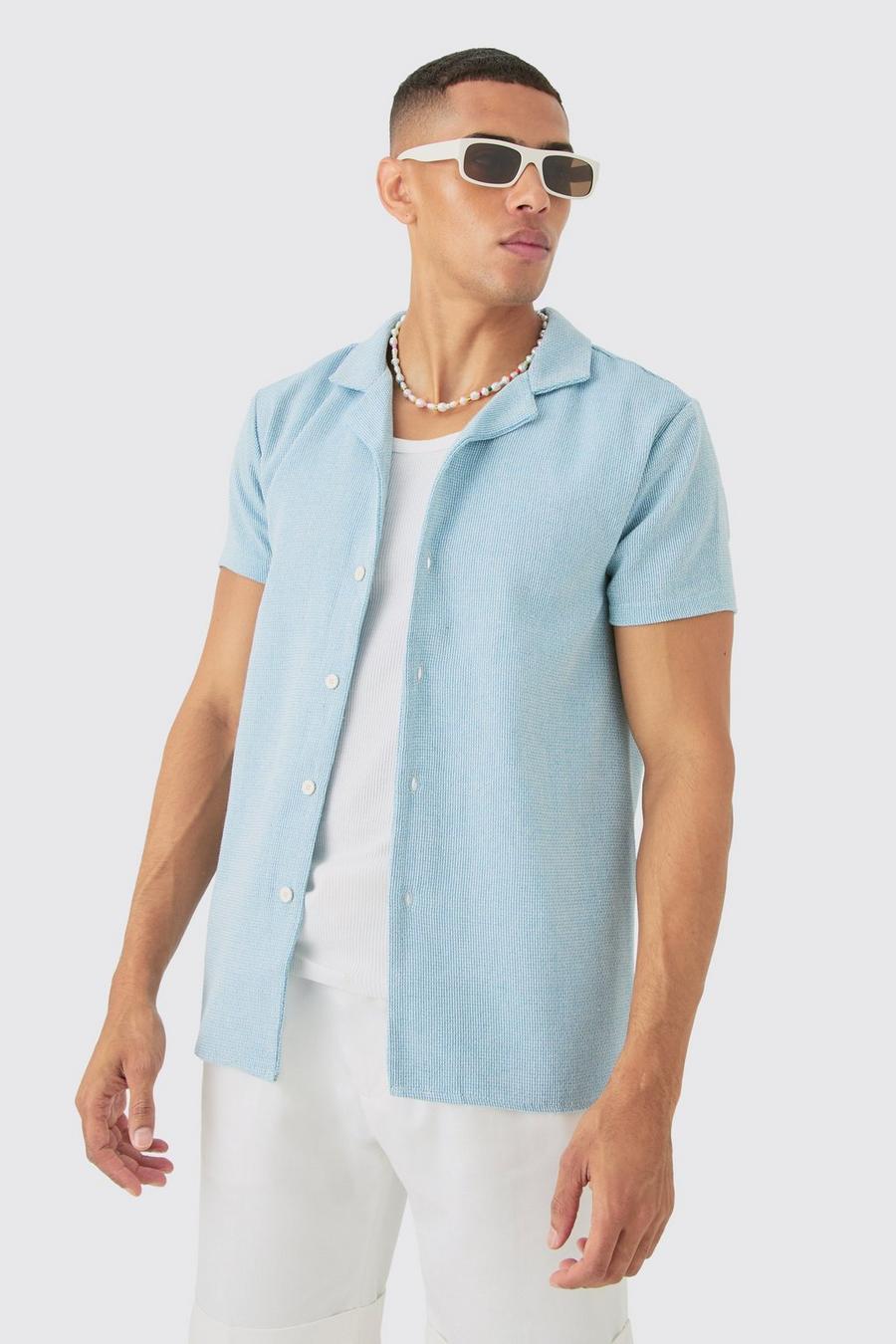 Blue Short Sleeve Textured Shirt 