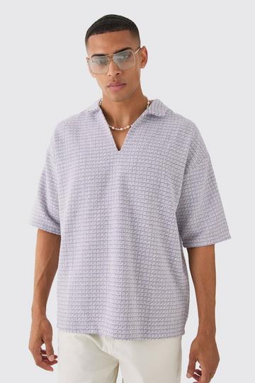 Purple Overhead V Neck Geo Textured Shirt