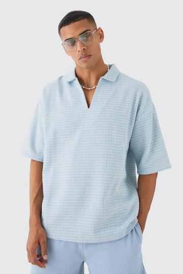 Overhead V Neck Geo Textured Shirt blue