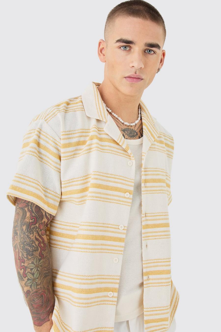 Taupe Short Sleeve Aztec Stripe Boxy Shirt  image number 1