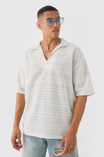 Overhead V Neck Woven Stripe Shirt blue