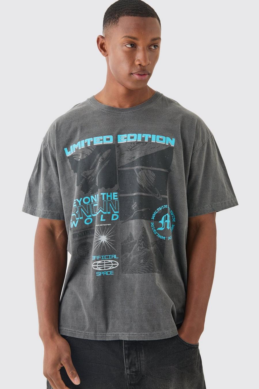 T-shirt oversize délavé à slogan Limited Edition, Charcoal image number 1