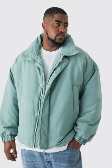 Green Plus Oversized Boxy Padded Funnel Neck Coat In Sage