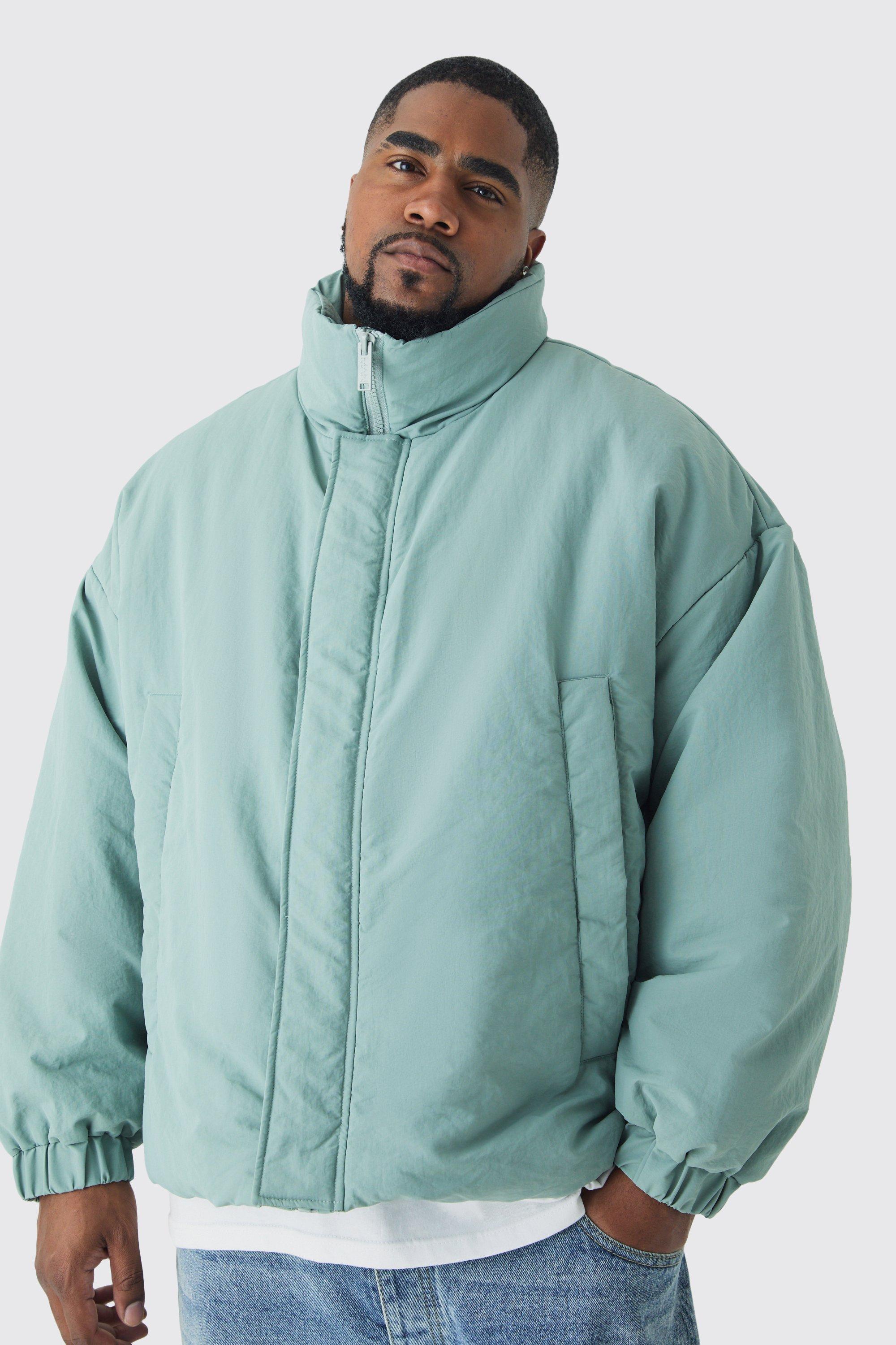Cappotto Plus Size squadrato oversize imbottito con collo a imbuto color salvia boohoo IT