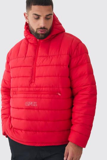 Plus Ofcl Half Zip Hooded Puffer Jacket In Red red