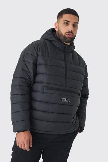 Plus Ofcl Half Zip Hooded Puffer Jacket In Black black