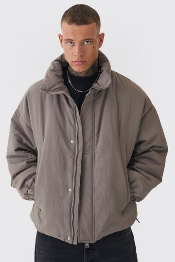 Tall Oversized Boxy Padded Funnel Neck Coat In Charcoal charcoal