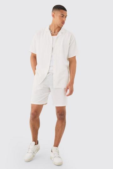 Oversized Linen Look Shirt & Short Set white