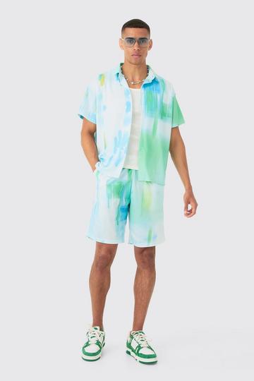 Boxy Mesh Glitch Shirt & Short Set blue