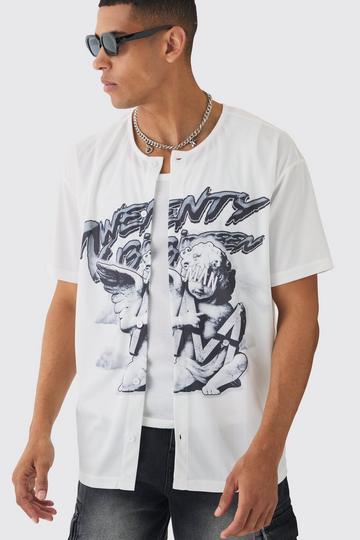 Collarless Mesh Twenty Shirt white