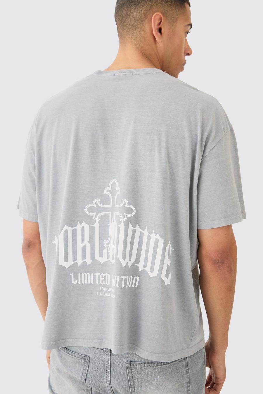 Camiseta oversize con estampado Worldwide de cruz, Grey image number 1