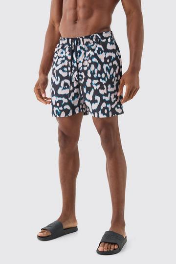 Mid Length Leopard Swim Short black