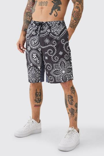 Mid Length Paisley Print Gusset Board Swim Short black