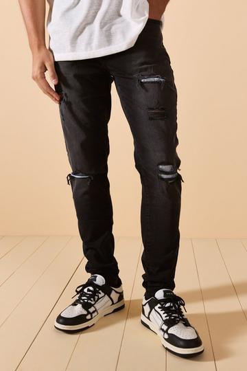 Skinny Stretch Ripped Bandana Jeans In Washed Black washed black