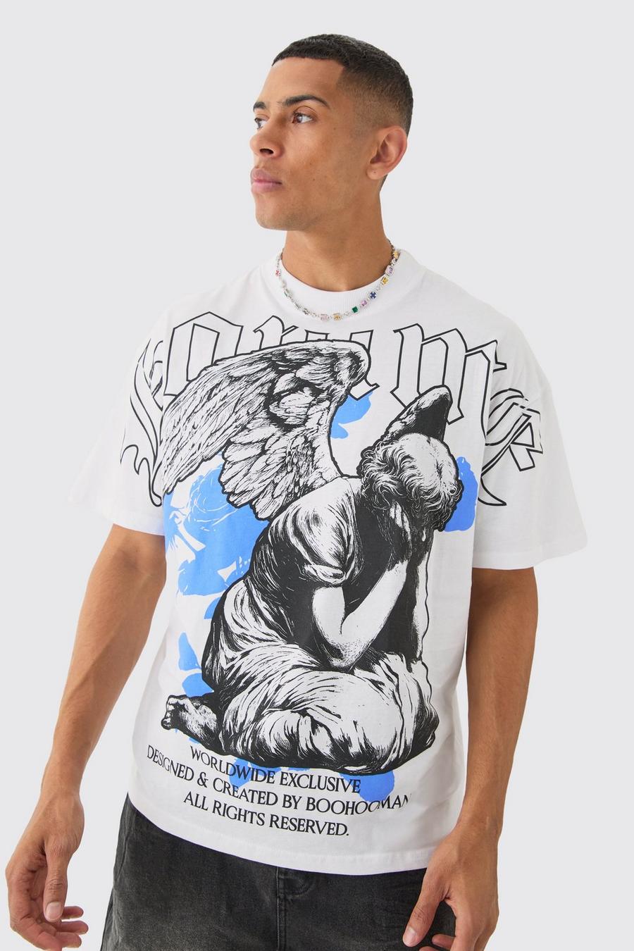 Camiseta oversize con cuello extendido y estampado gráfico Homme a gran escala, White image number 1