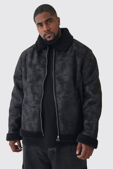 Plus Nep Suède Aviator Jacket In Zwart black