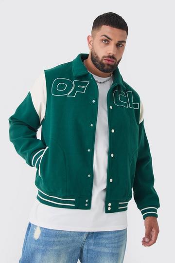 Plus OFCL Collared Varsity Jacket In Green green