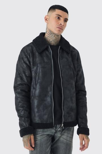 Tall Nep Suède Aviator Jacket In Zwart black