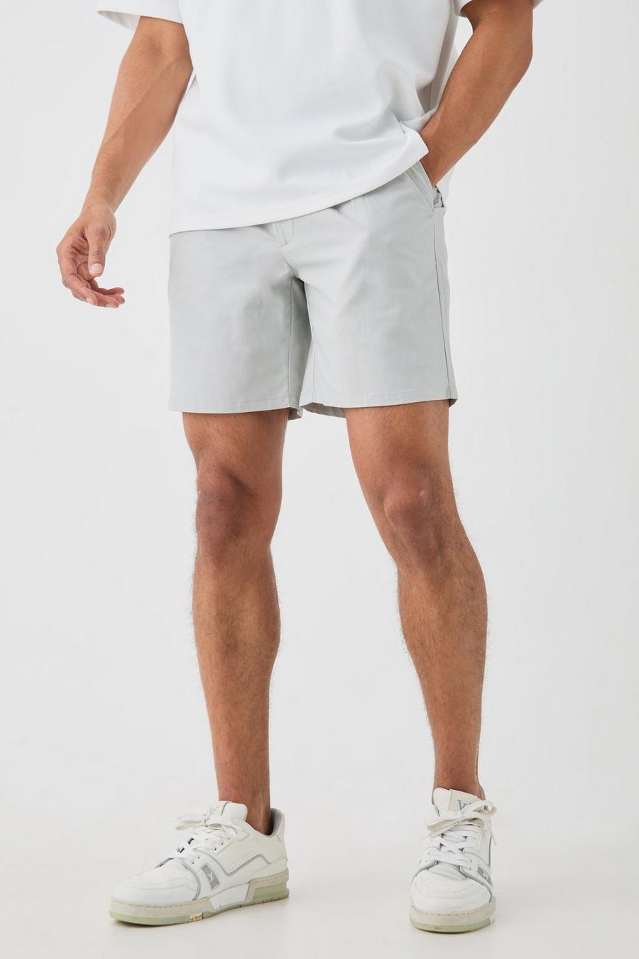 Relaxed Fit Tie Waistband Tailored Linen Shorts In Grey image number 1