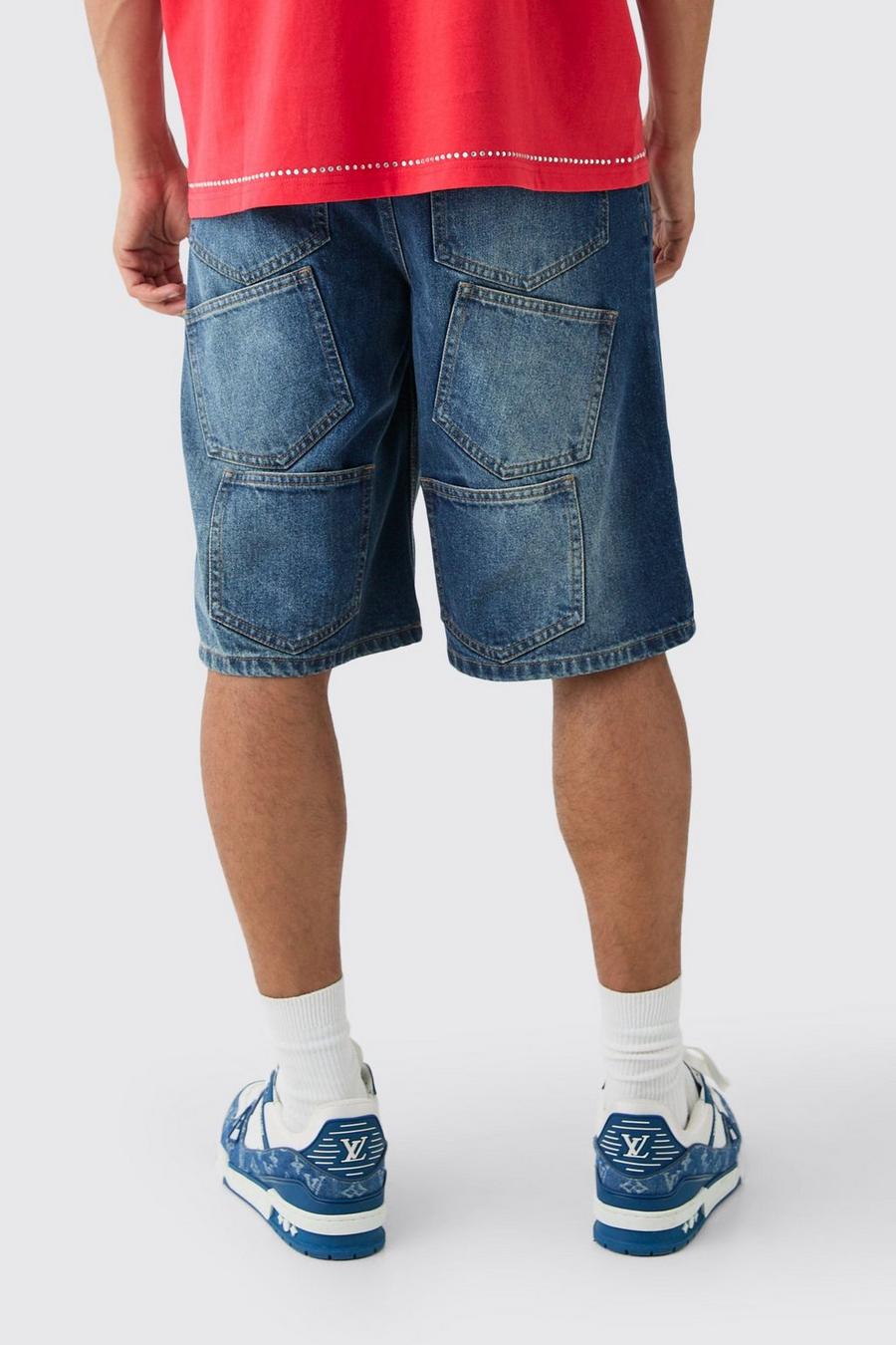 Short long en jean délavé à poches multiples, Antique wash