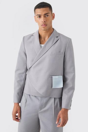 Boxy Fit Cropped Blazer With Wrap Over Detailing In Grey grey