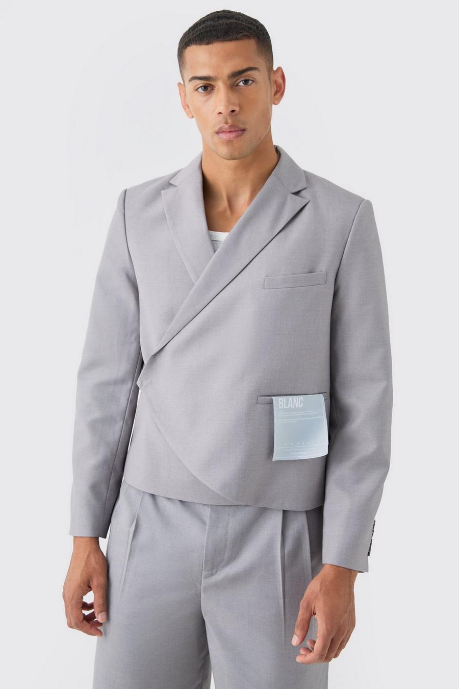 Boxy Fit Cropped Blazer With Wrap Over Detailing In Grey image number 1