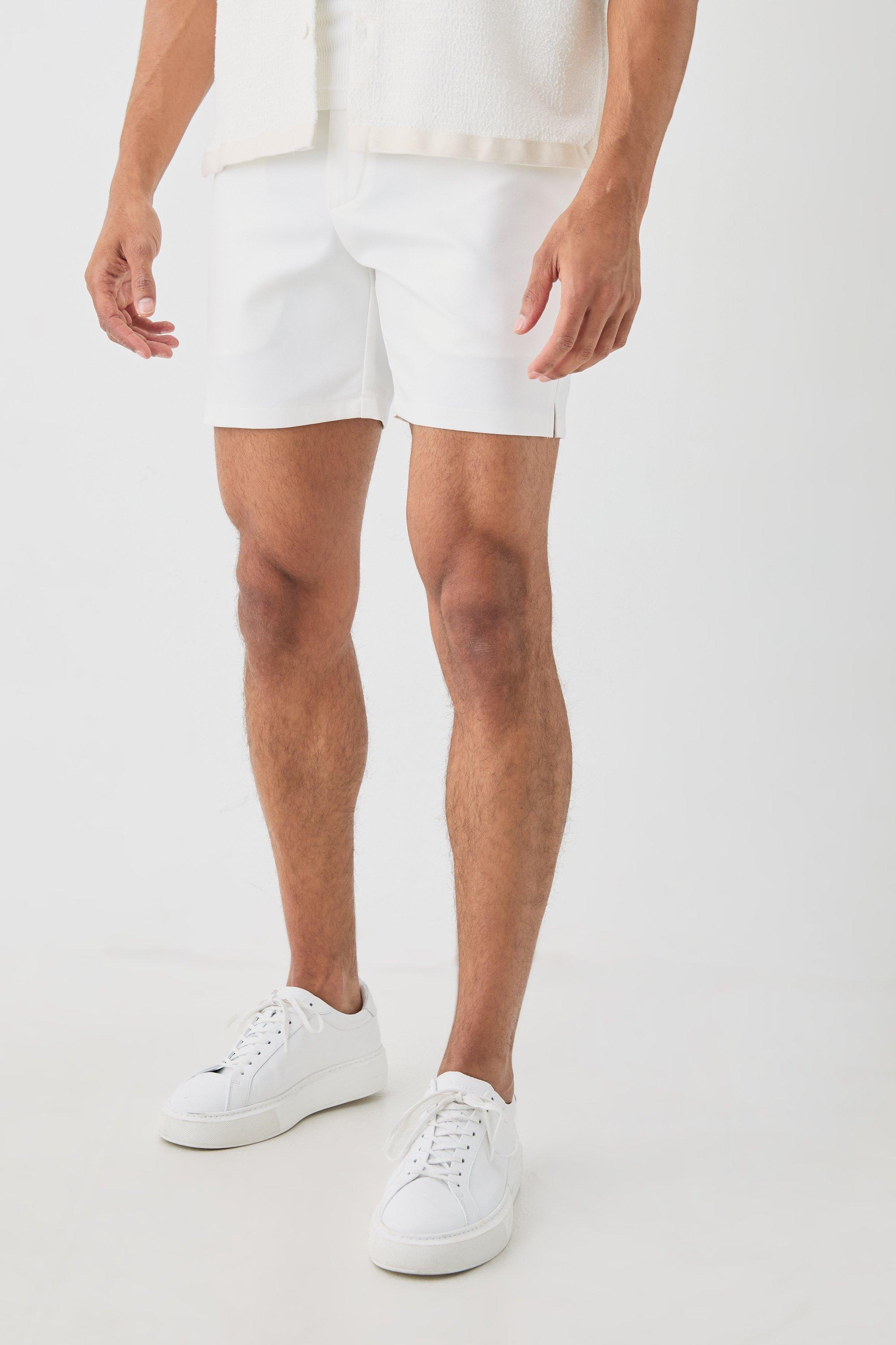 Tailored Slim Fit Fixed Waist Stretch Shorts In White