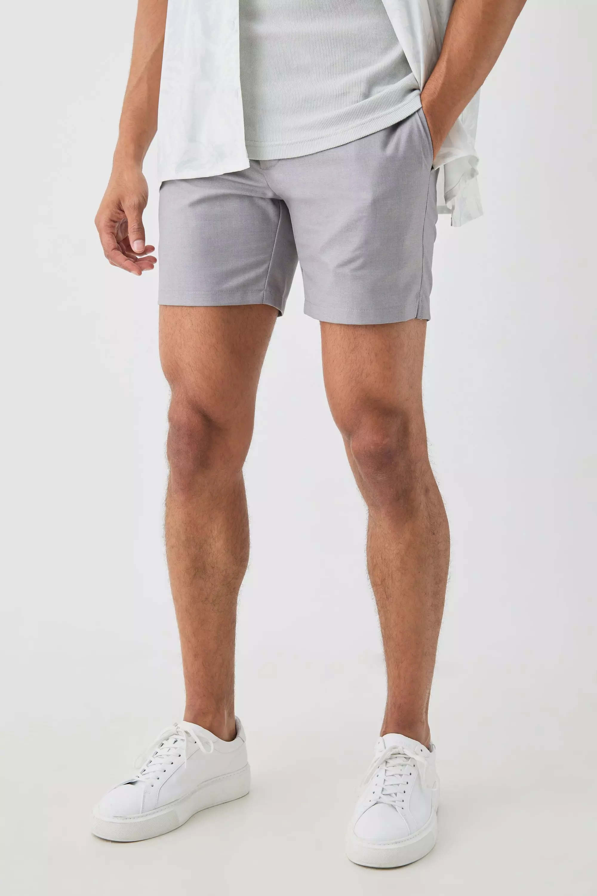 Tailored Slim Fit Fixed Waist Stretch Shorts In Grey alternative image