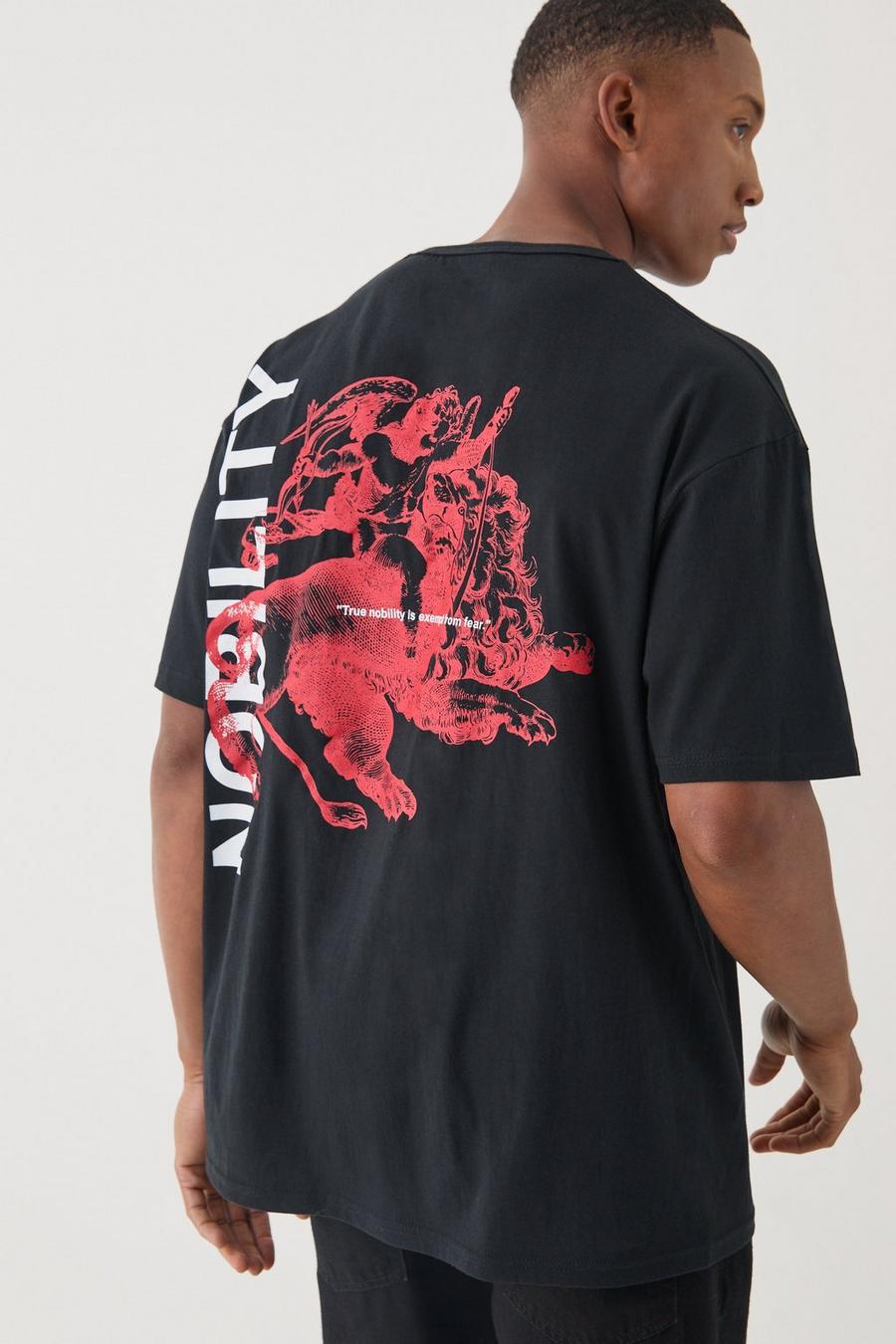 Camiseta oversize gruesa con estampado Nobility renacentista, Black image number 1
