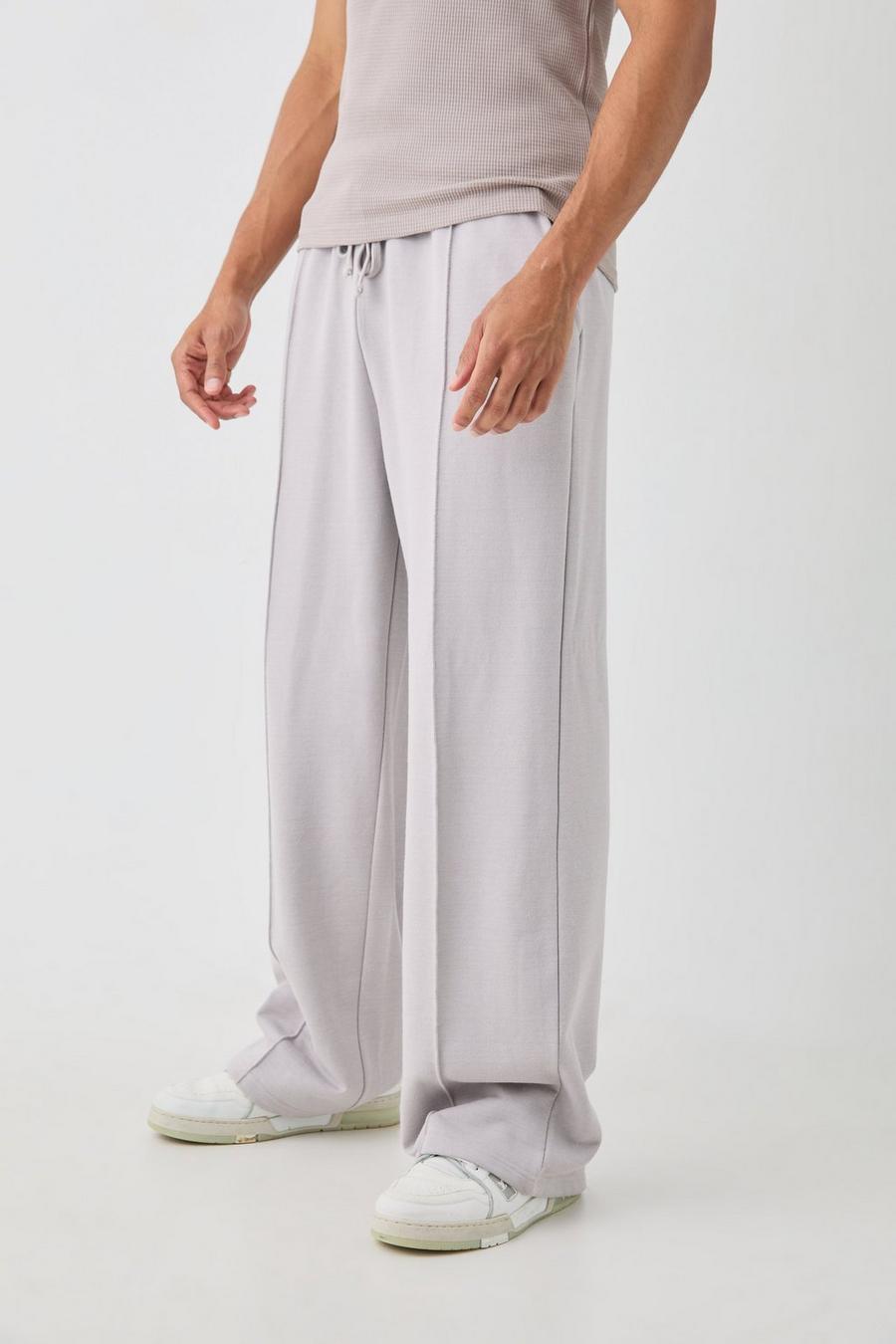 Taupe Wide Leg Double Waistband Loopback Jogger image number 1