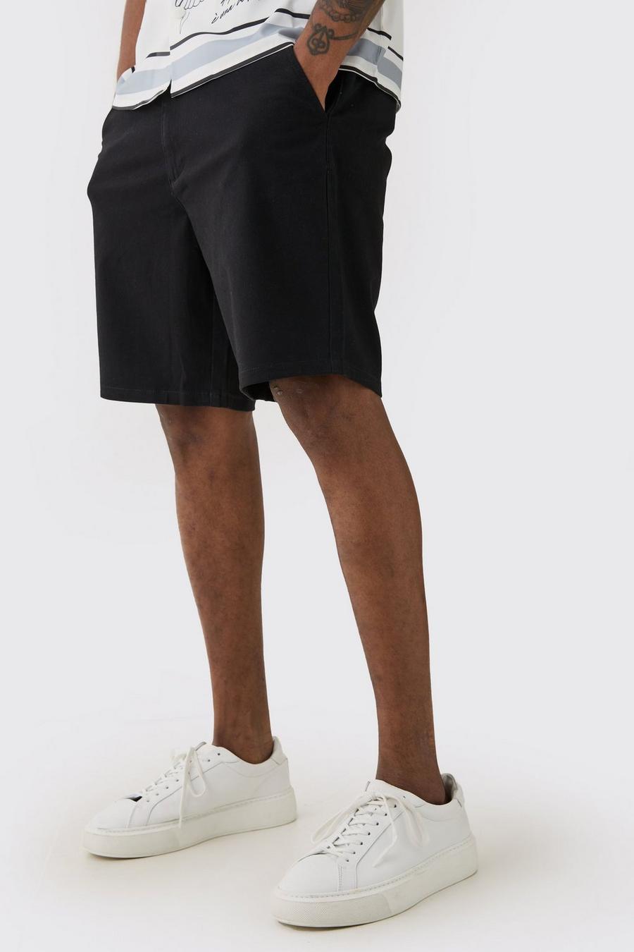 Tall Fixed Waist Black Slim Fit Chino Shorts