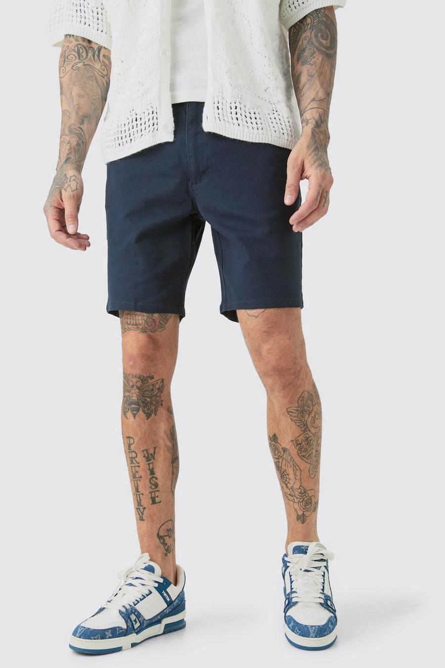 Tall Fixed Waist Navy Slim Fit Chino Shorts image number 1