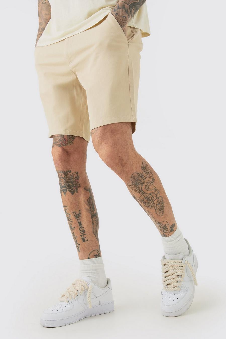 Tall Fixed Waist Stone Slim Fit Chino Shorts