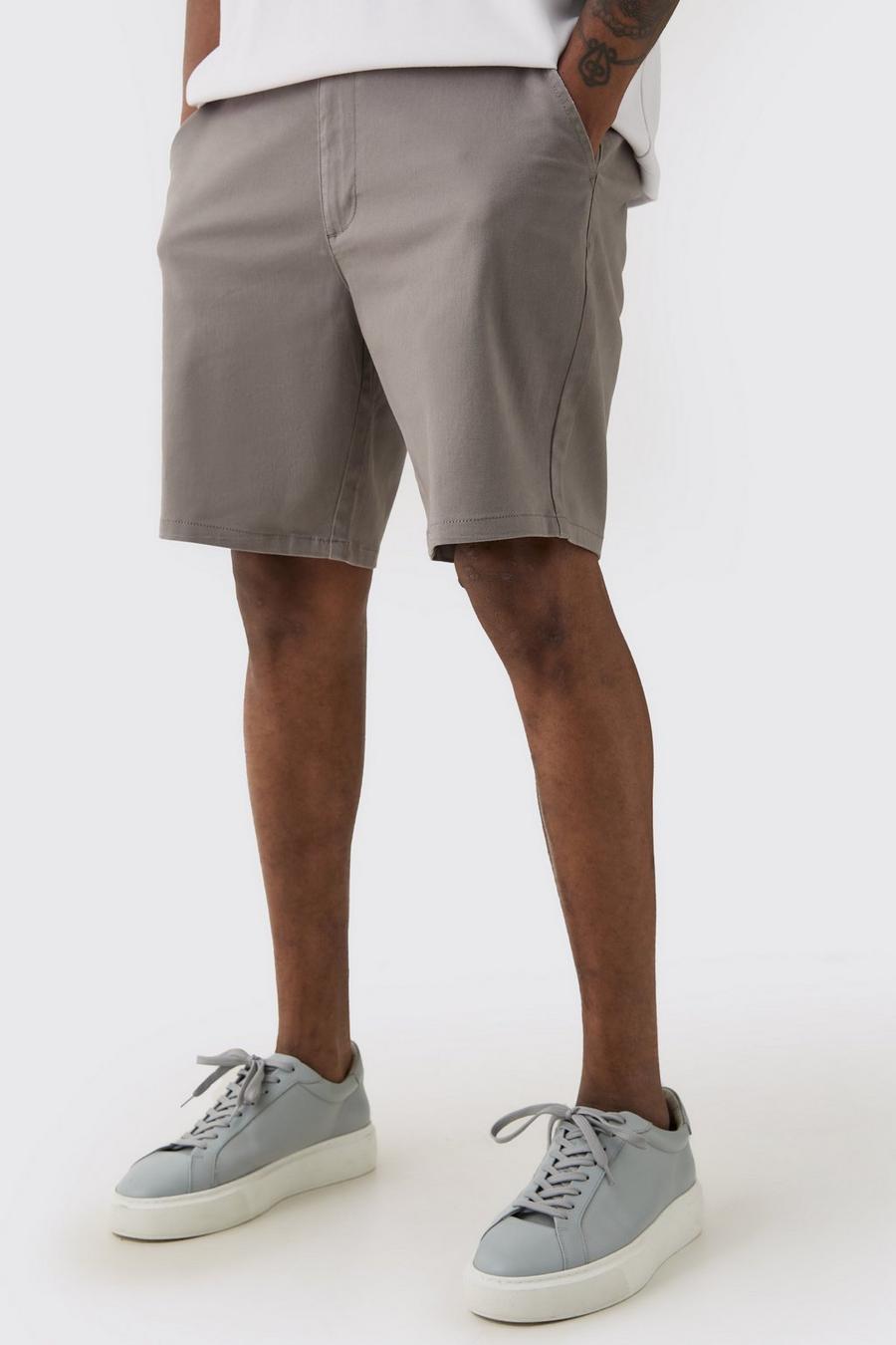 Tall Fixed Waist Grey Slim Fit Chino Shorts