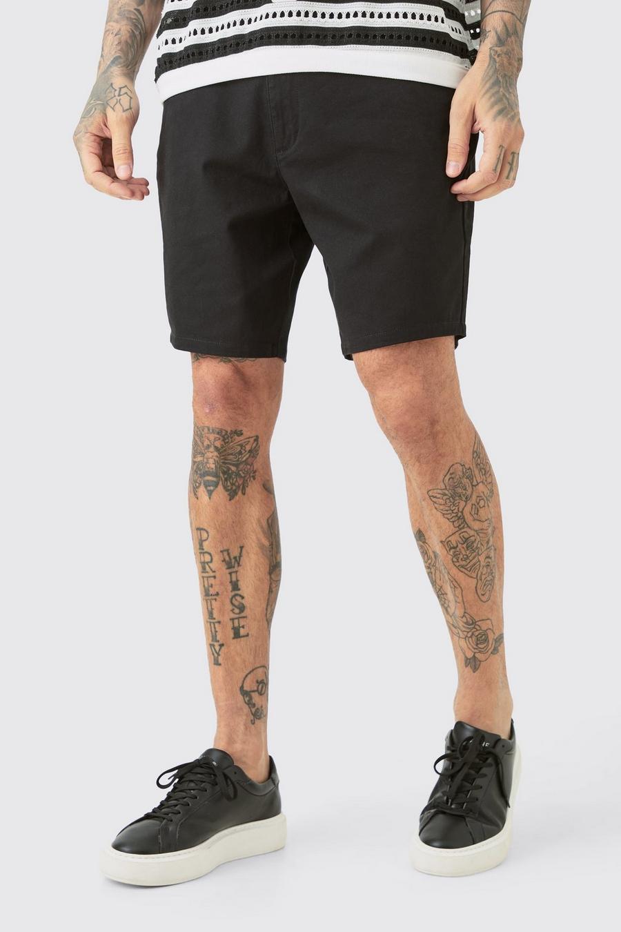 Tall Fixed Waist Black Skinny Fit Chino Shorts image number 1