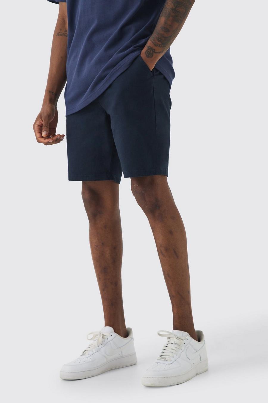 Tall Fixed Waist Navy Skinny Fit Chino Shorts image number 1