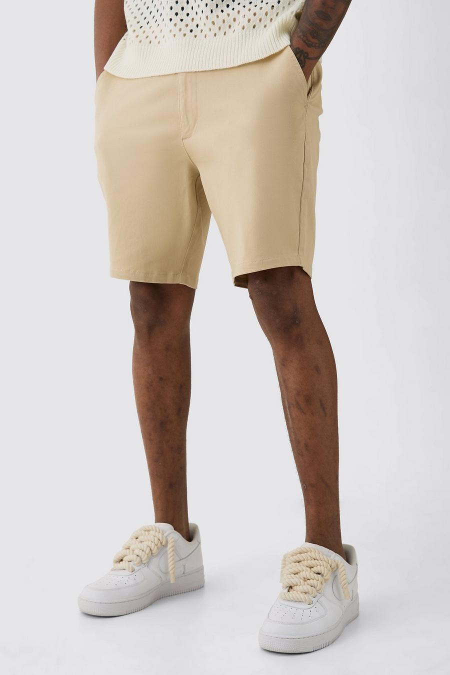 Tall Fixed Waist Stone Skinny Fit Chino Shorts image number 1