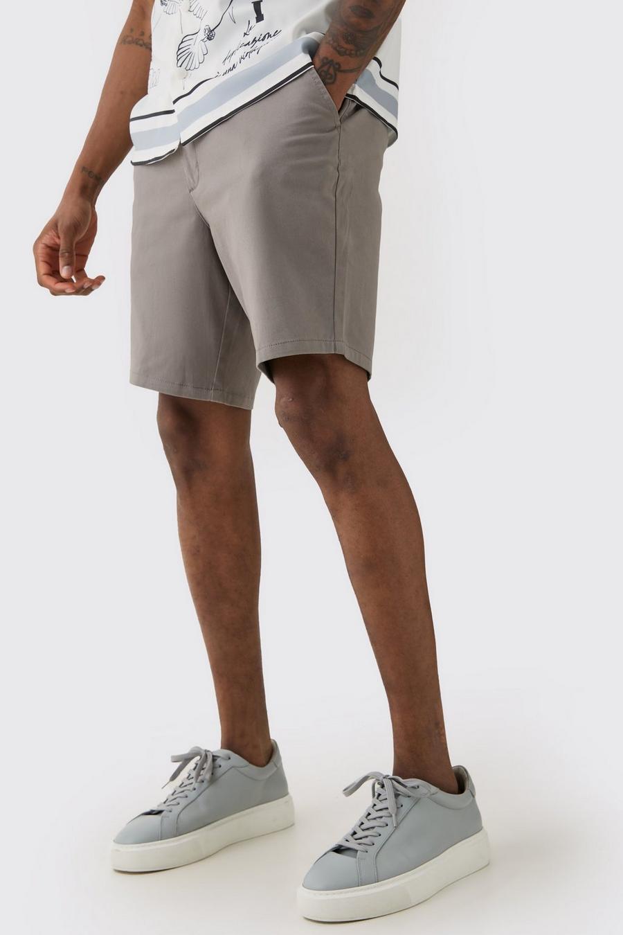 Tall Fixed Waist Grey Skinny Fit Chino Shorts image number 1