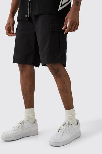 Black Tall Elasticated Waist Relaxed Fit Cargo Shorts