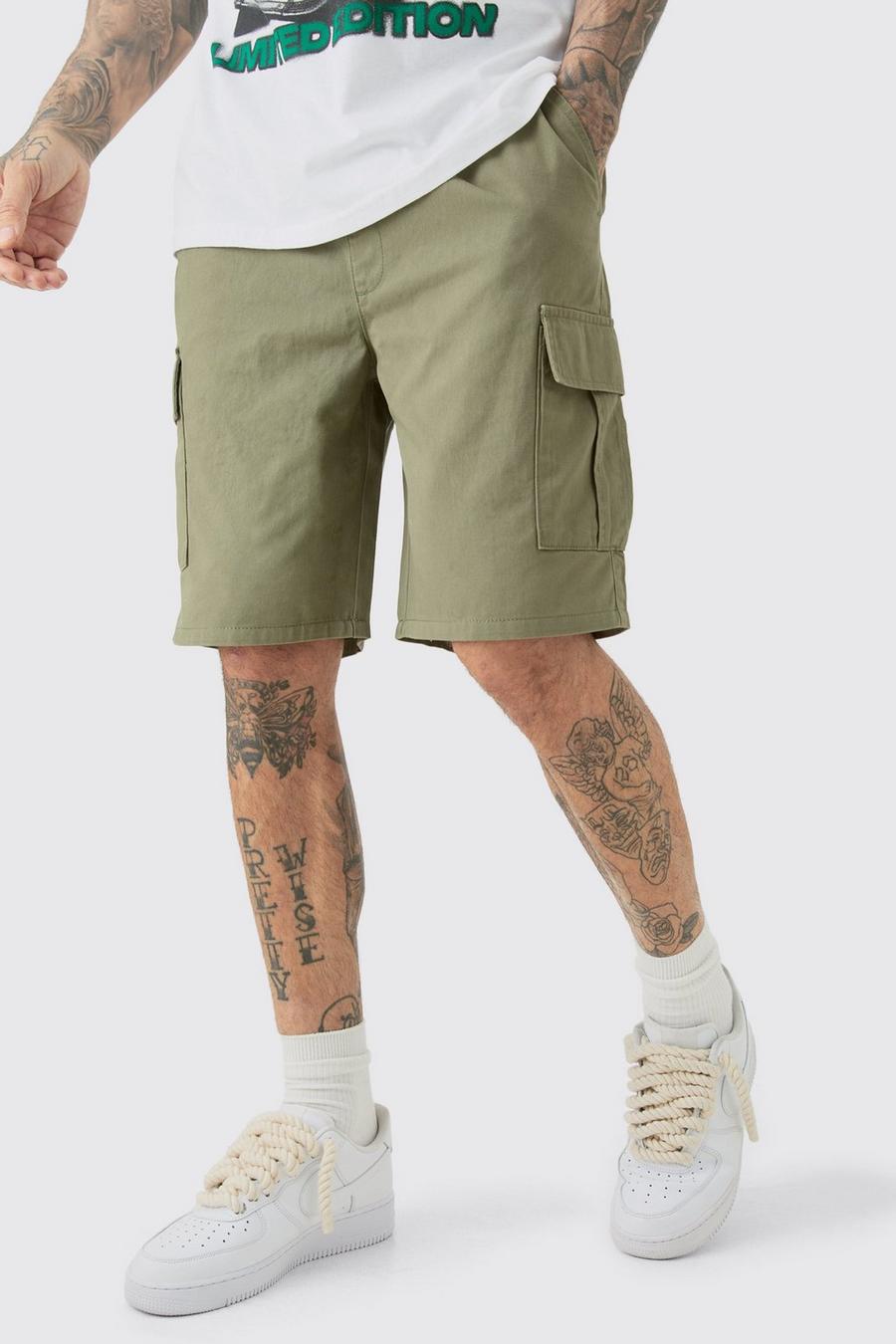 Tall Elastic Waist Khaki Relaxed Fit Cargo Shorts image number 1