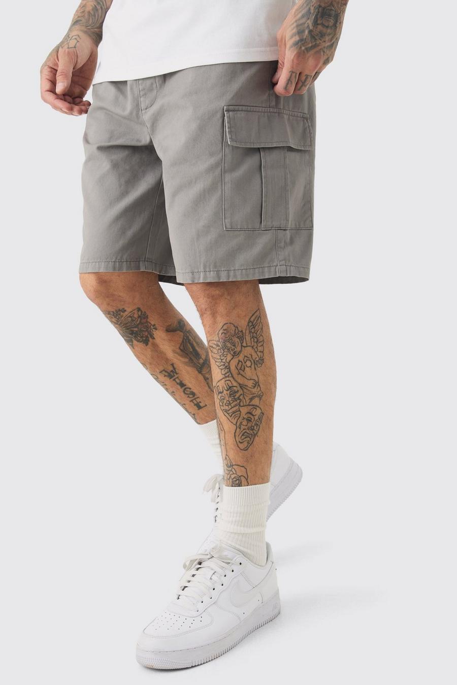 Tall Elasticated Waist Grey Relaxed Fit Cargo Shorts image number 1