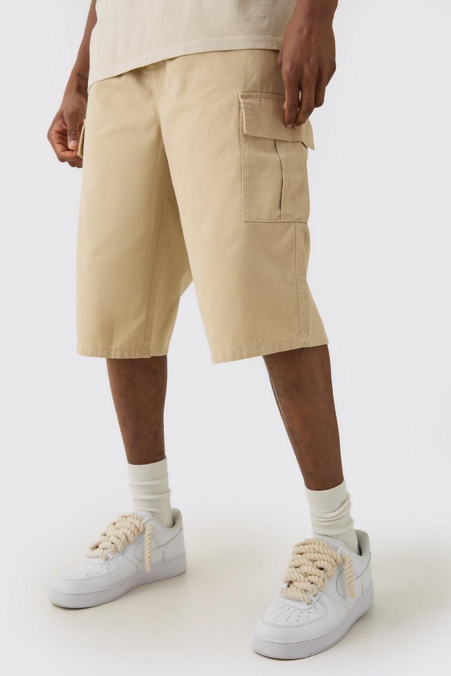 Stone Tall Elasticated Waist Relaxed Fit Cargo Jorts image number 1