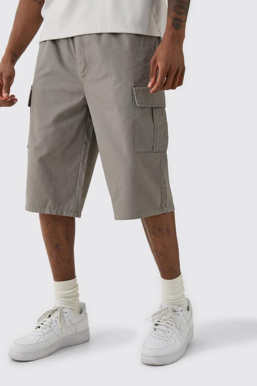 Grey Tall Elasticated Waist Relaxed Fit Cargo Jorts