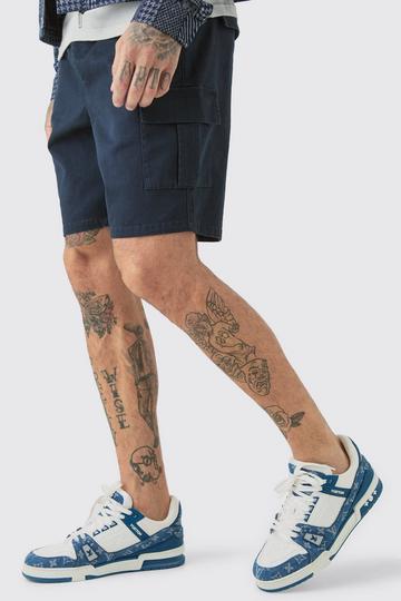 Tall Marineblauwe Slim Fit Cargo Shorts Met Elastische Taille navy