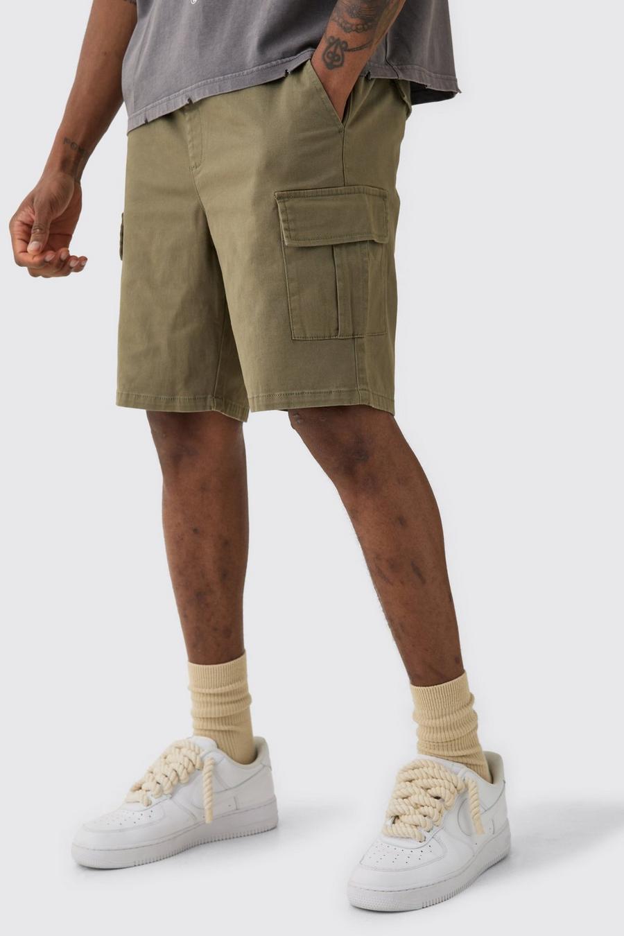 Tall Elastic Waist Khaki Slim Fit Cargo Shorts image number 1