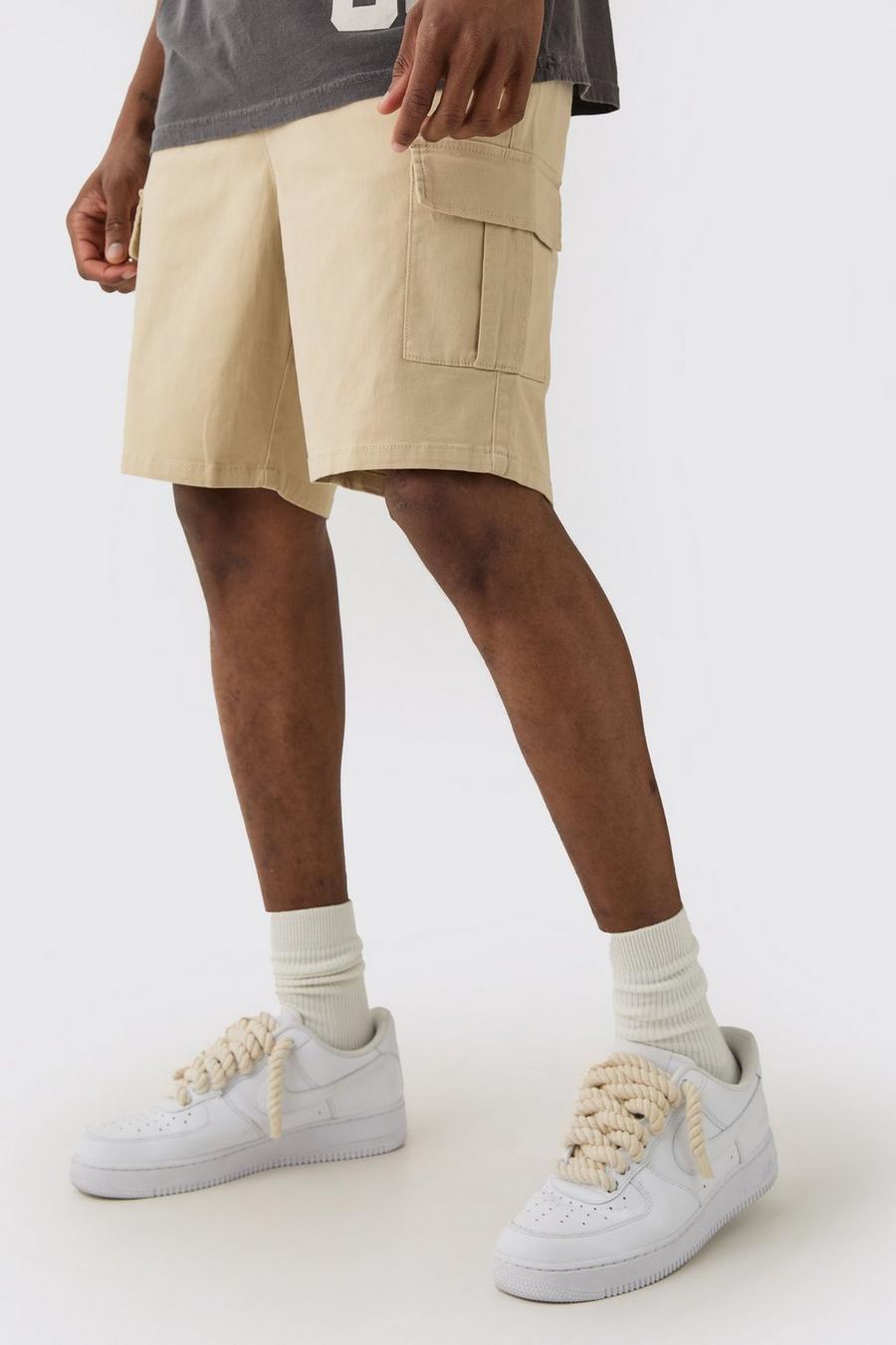 Stone Tall Elasticated Waist Slim Fit Cargo Shorts image number 1