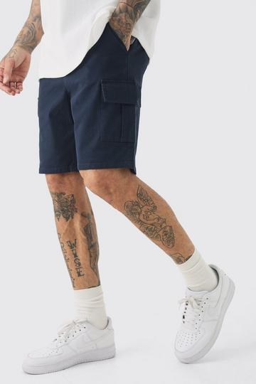 Tall Marineblauwe Skinny Fit Cargo Shorts Met Elastische Taille navy